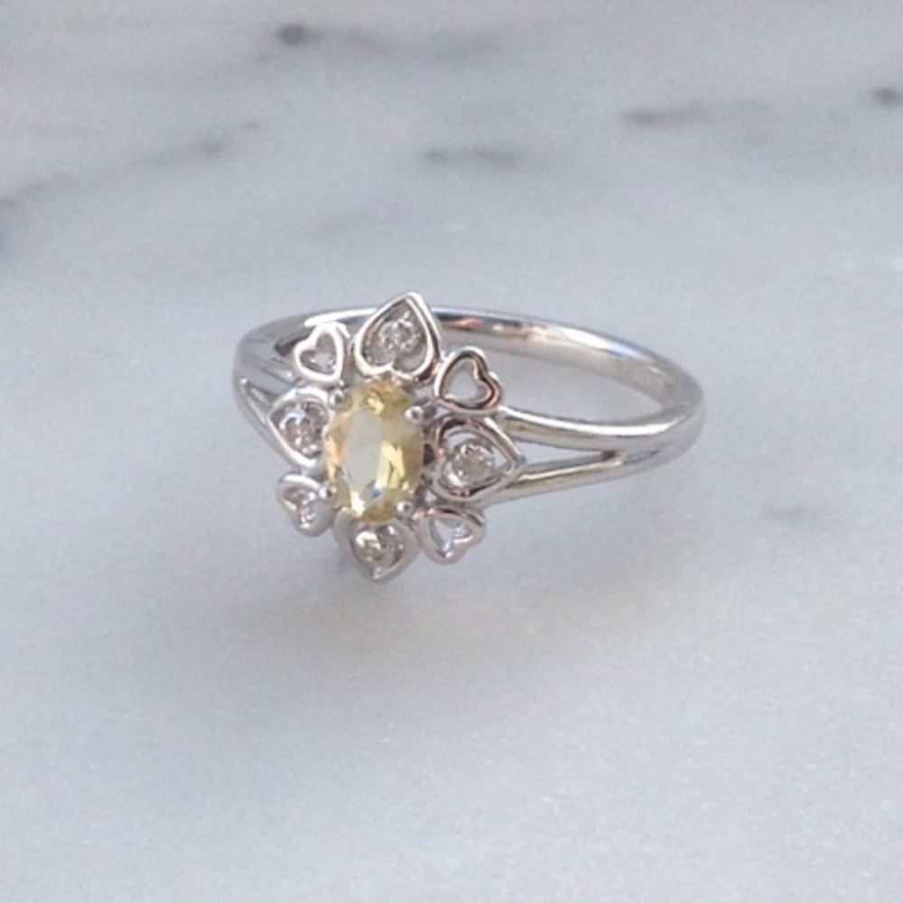 Genuine Diamond Lemon Quartz Ring - Picture 3 of 4